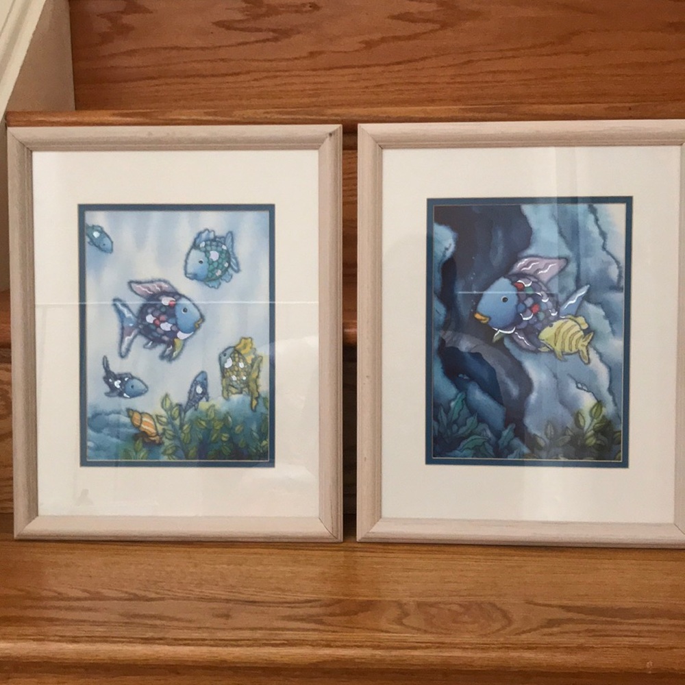 MARCUS PFISTER - Rainbow fish artwork framed. VG